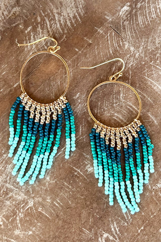 Turquoise & Gold Bead Tassel Earrings