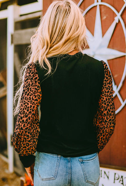 Leopard Print Velvet Sleeve Blouse