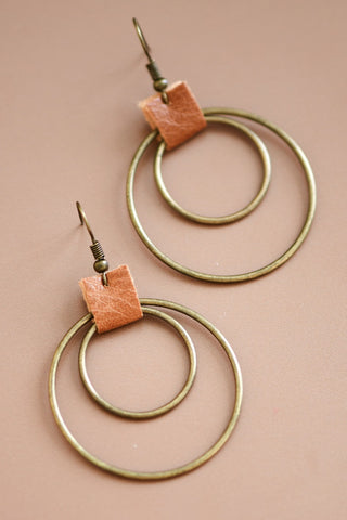 Double Circle Earrings w/ Leather Accent