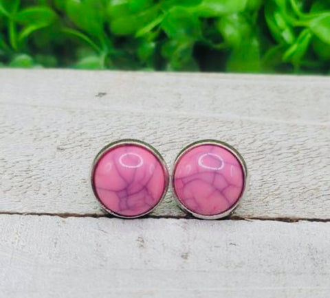 Pink Marbled Stud Earrings