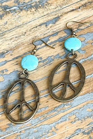 Turquoise Beaded Peace Sign Earrings