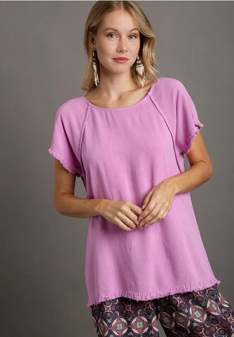 Pink Linen Short Sleeve Top