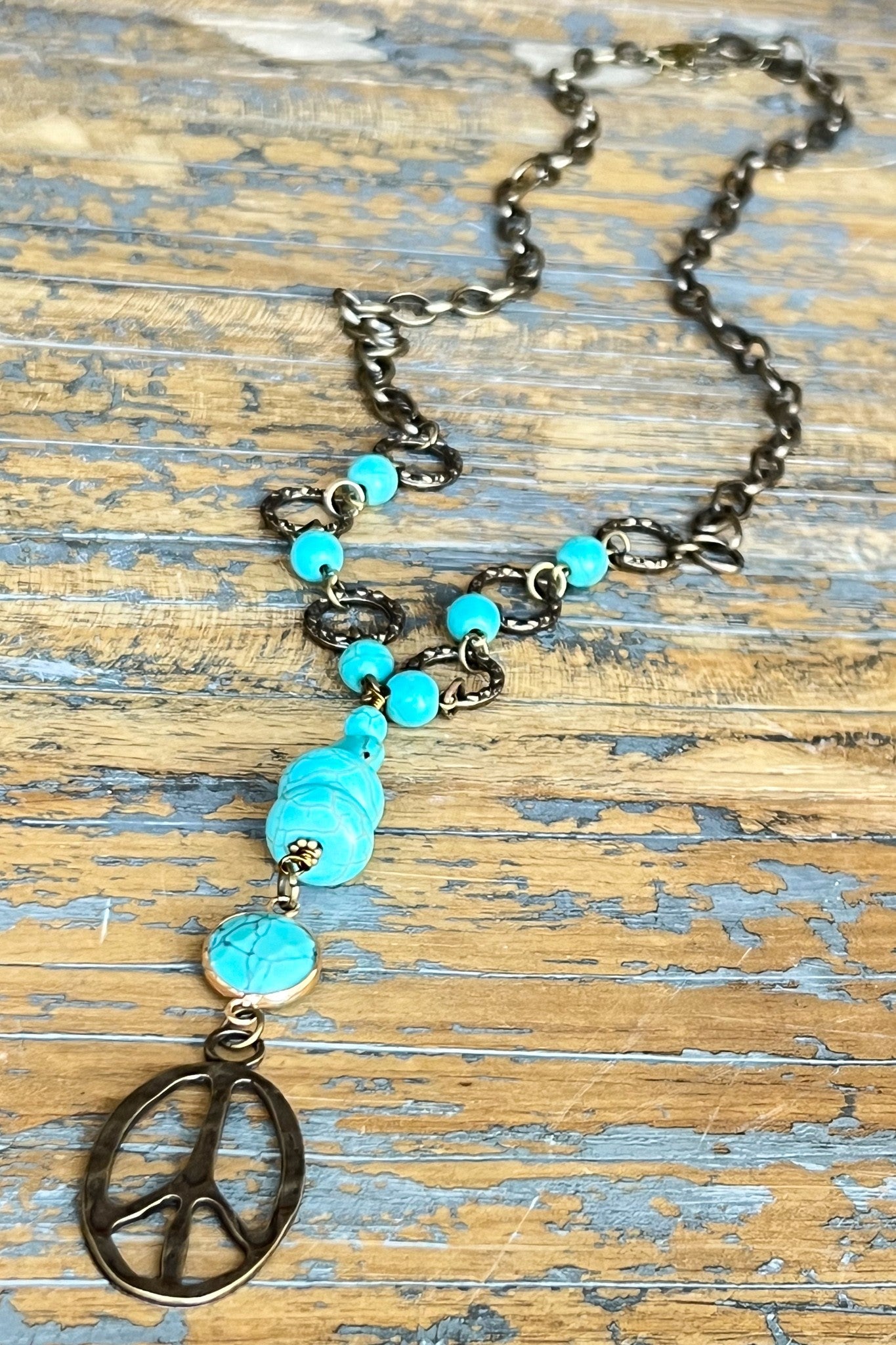 Turquoise Beaded Peace Sign Necklace