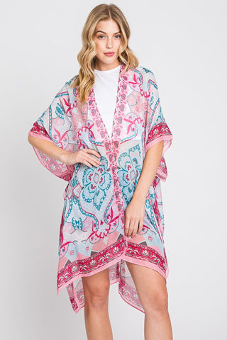 Pink Paisley Print Kimono